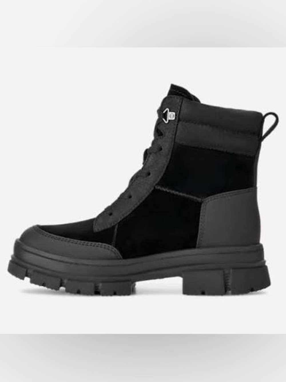 UGG Ashton Weatherized Lace Up Boots Black Suede Leather Platform Lug Sole